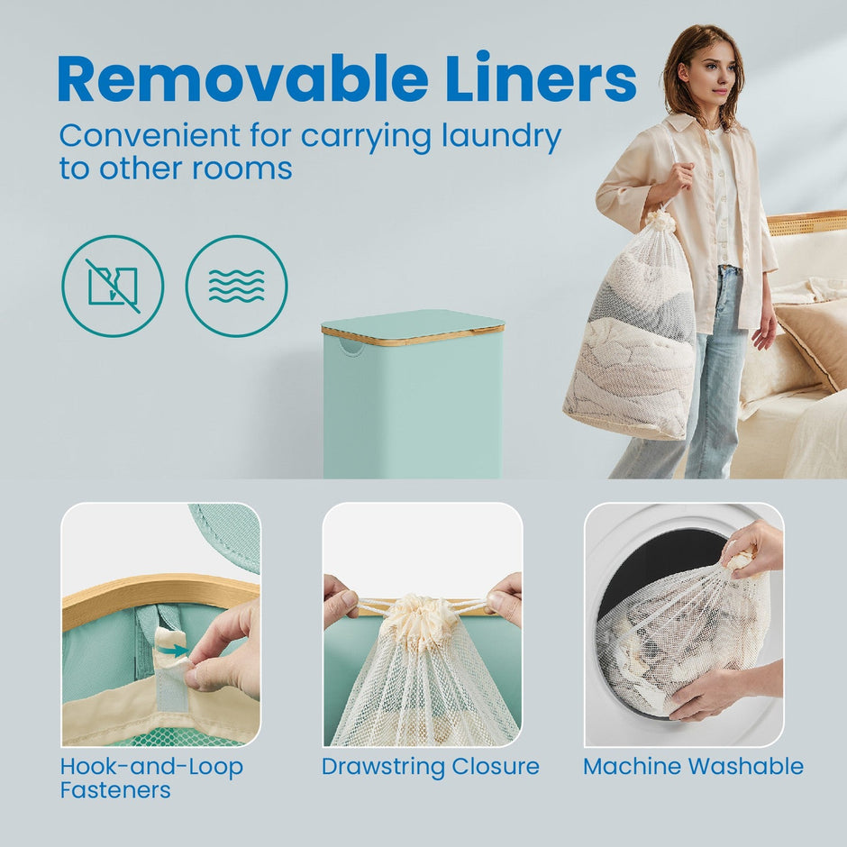 Laundry Hamper – Fabric – Ink Black – Large Capacity with Lid and Removable Mesh Liner