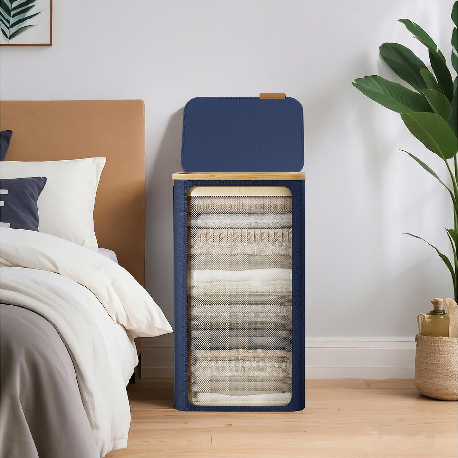 Laundry Hamper – Fabric – Ink Black – Large Capacity with Lid and Removable Mesh Liner