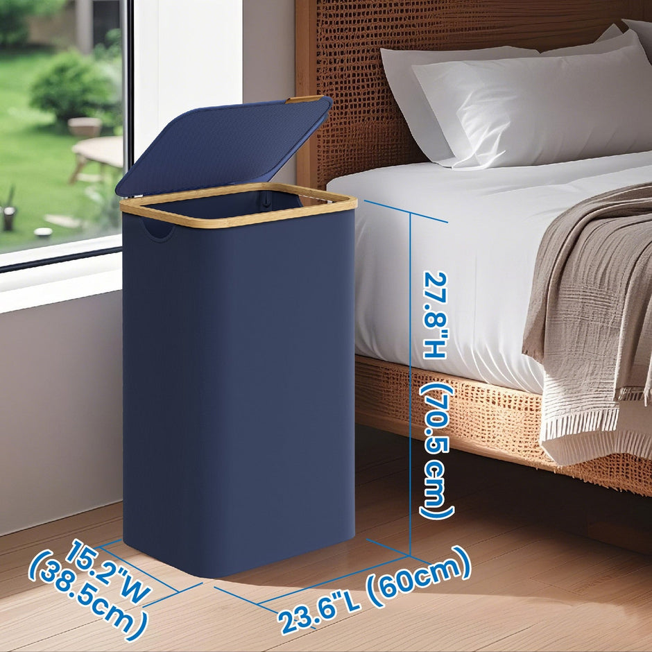 Laundry Hamper – Fabric – Ink Black – Large Capacity with Lid and Removable Mesh Liner