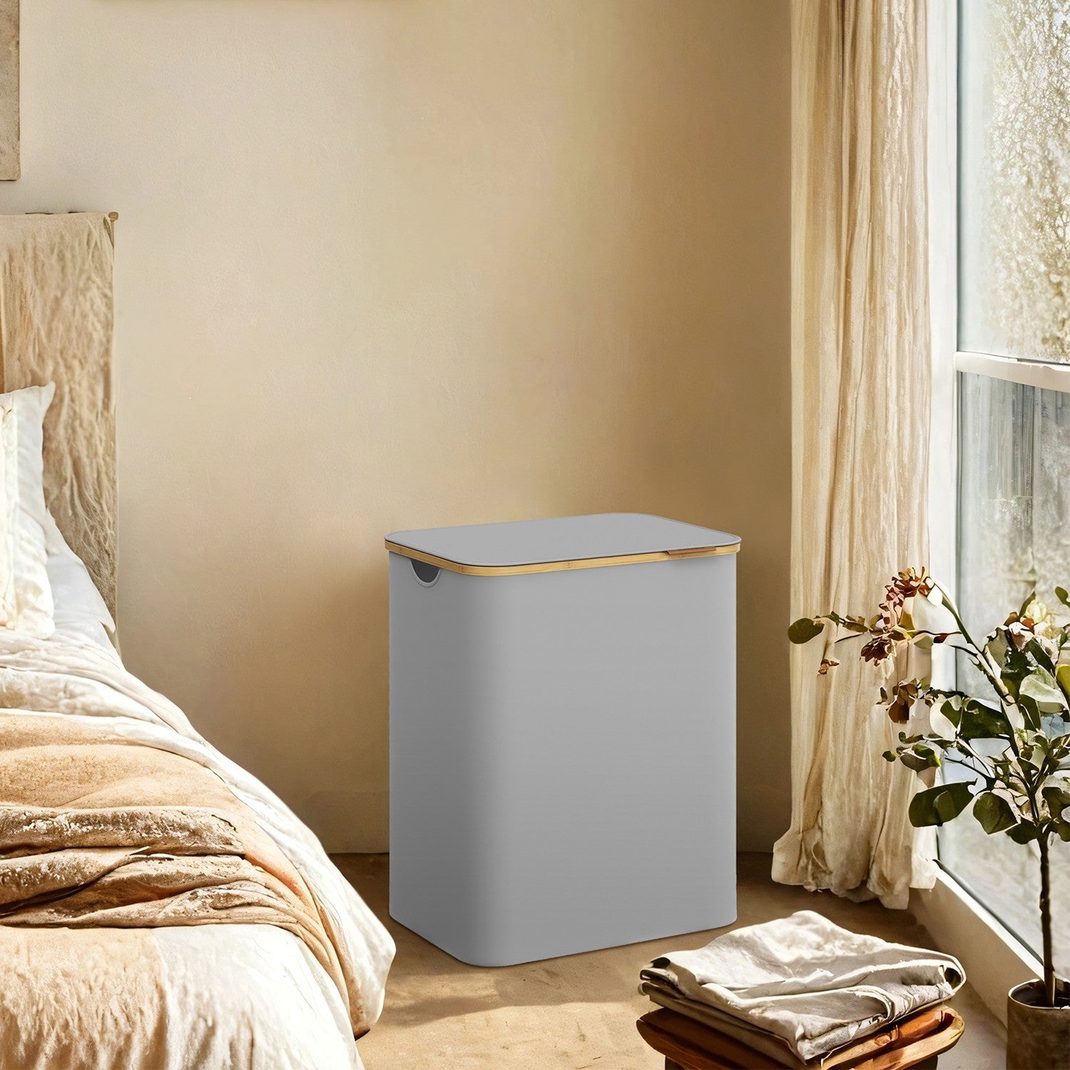Laundry Hamper – Oxford Fabric – Ink Black – 3-Section with Lid and Removable Mesh Liner, 150 L