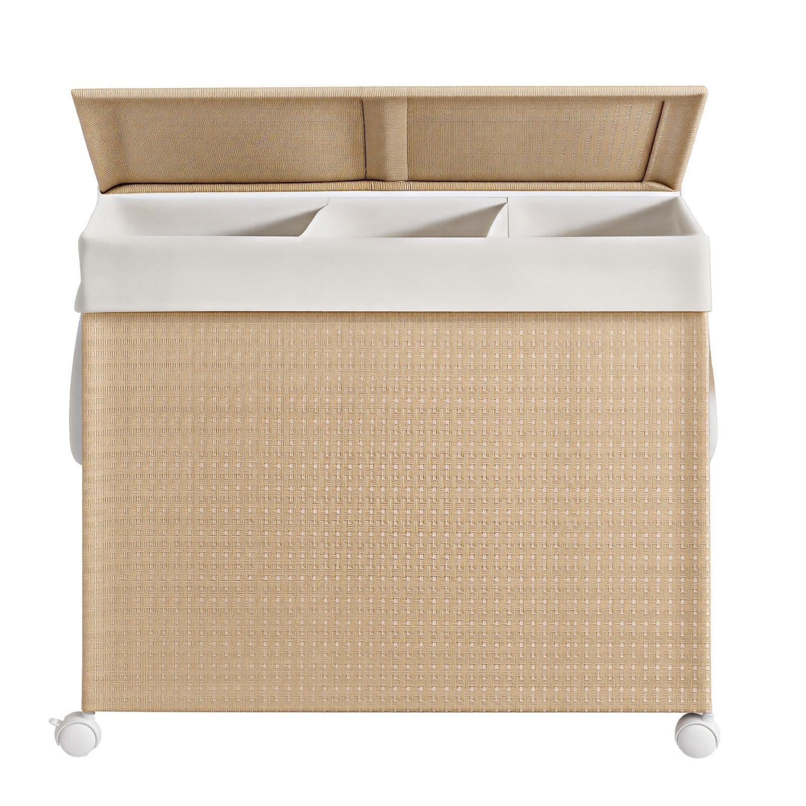 Laundry Hamper – Fabric – Natural Beige and Matte White – 3-Section with Removable Liner and Lid