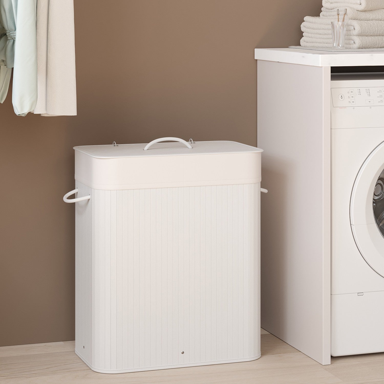 Laundry Basket – Bamboo – Natural – XXL with 2 Sorting Compartments and Removable Washable Lining
