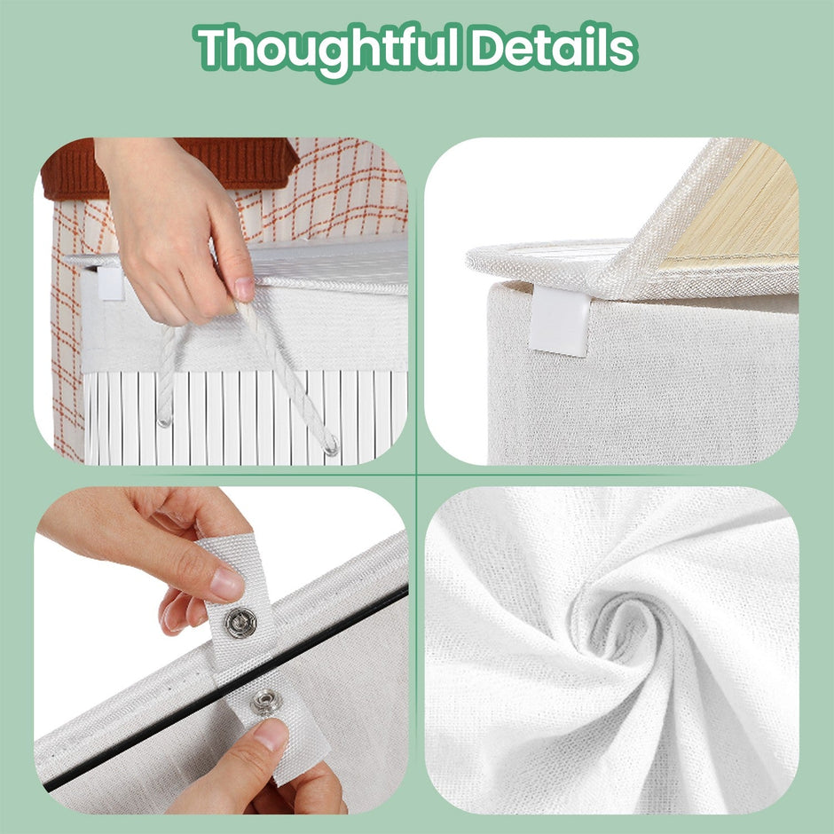 Laundry Basket – Bamboo – Natural – XXL with 2 Sorting Compartments and Removable Washable Lining