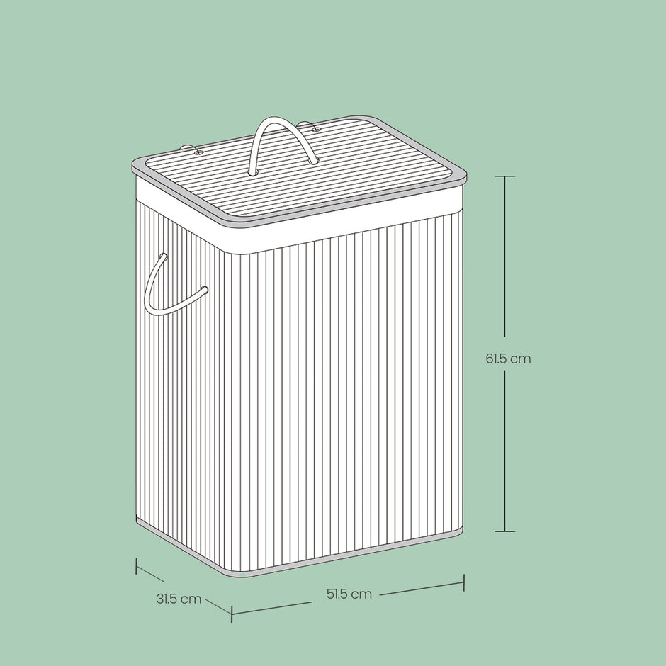 Laundry Basket – Bamboo – Natural – XXL with 2 Sorting Compartments and Removable Washable Lining