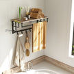 Wall-Mounted Coat Rack – Metal – Industrial Gray – With 5 Removable Hooks and Floating Shelf
