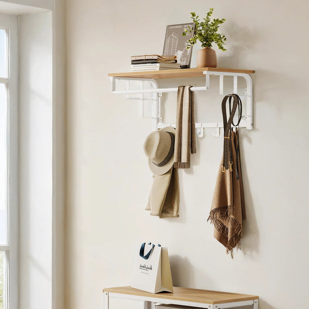 Wall-Mounted Coat Rack – Metal – Industrial Gray – With 5 Removable Hooks and Floating Shelf