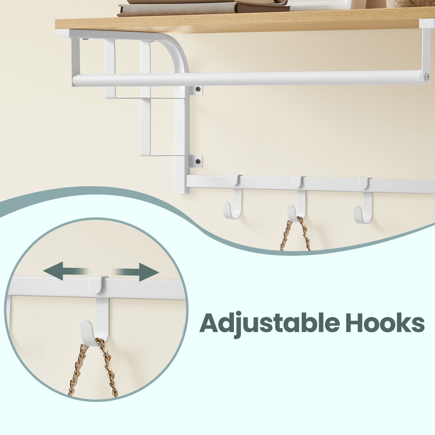 Wall-Mounted Coat Rack – Metal – Industrial Gray – With 5 Removable Hooks and Floating Shelf