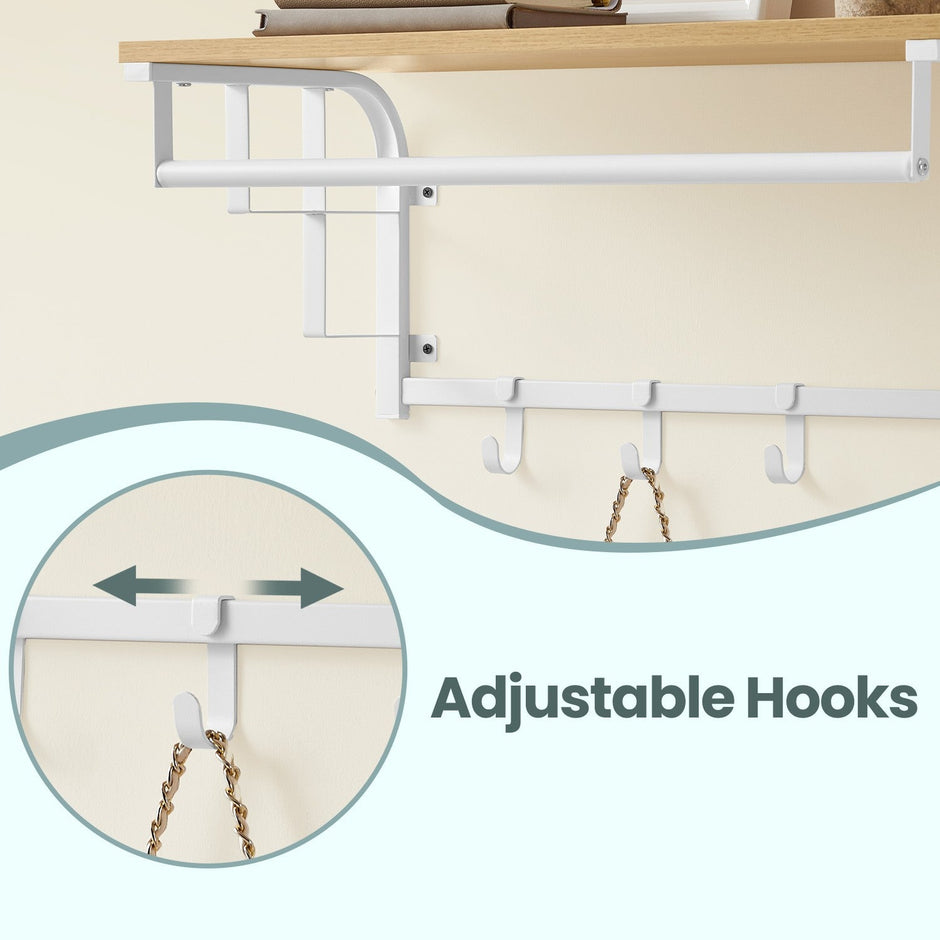 Wall-Mounted Coat Rack – Metal – Industrial Gray – With 5 Removable Hooks and Floating Shelf