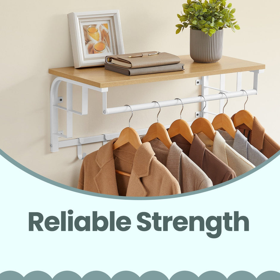 Wall-Mounted Coat Rack – Metal – Industrial Gray – With 5 Removable Hooks and Floating Shelf