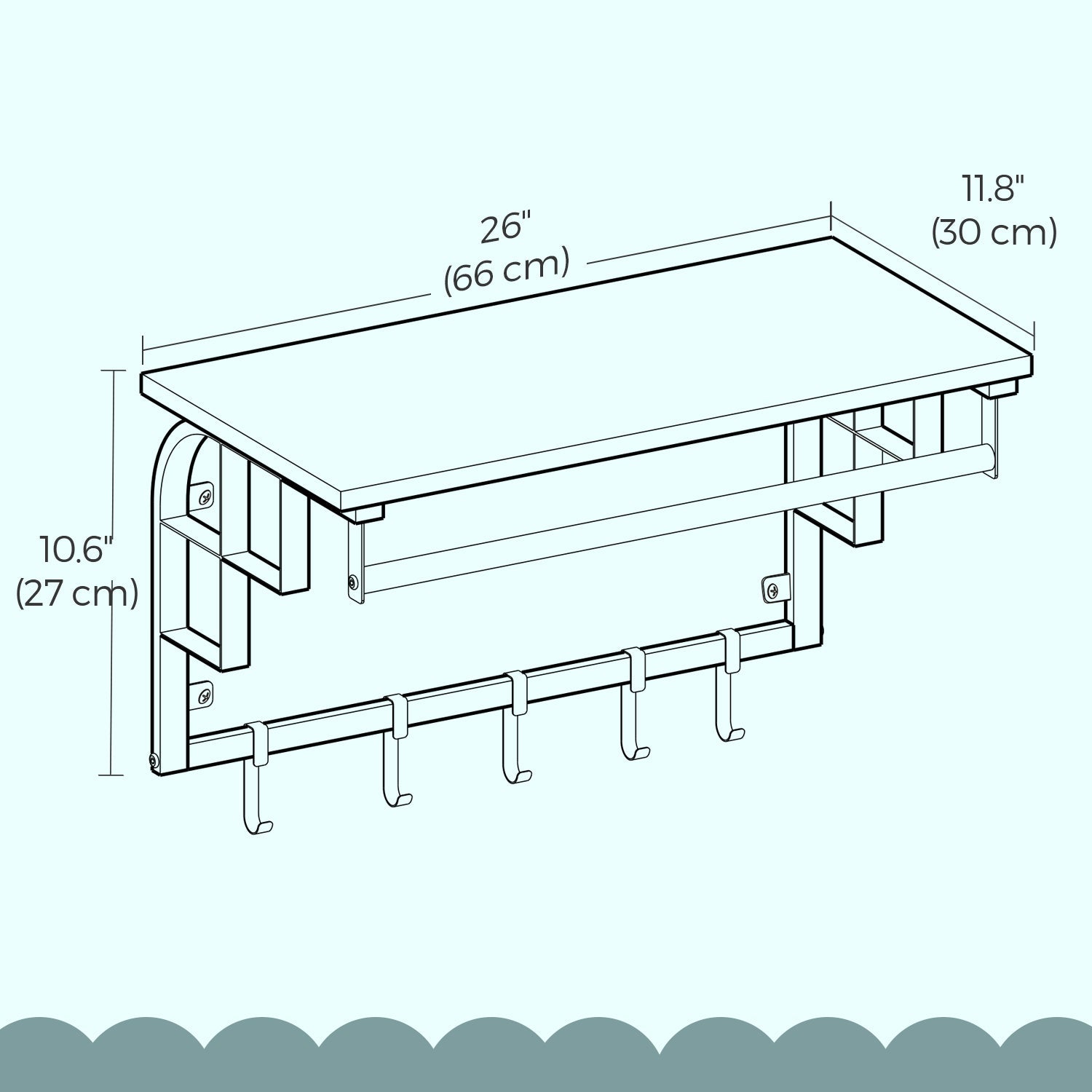 Wall-Mounted Coat Rack – Metal – Industrial Gray – With 5 Removable Hooks and Floating Shelf