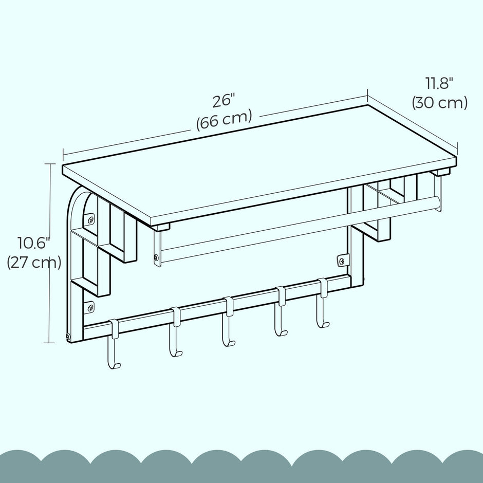Wall-Mounted Coat Rack – Metal – Industrial Gray – With 5 Removable Hooks and Floating Shelf