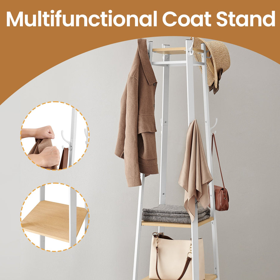 Free-Standing Coat Rack – Steel – Greige and Black – Industrial Style with Shelves and Hooks