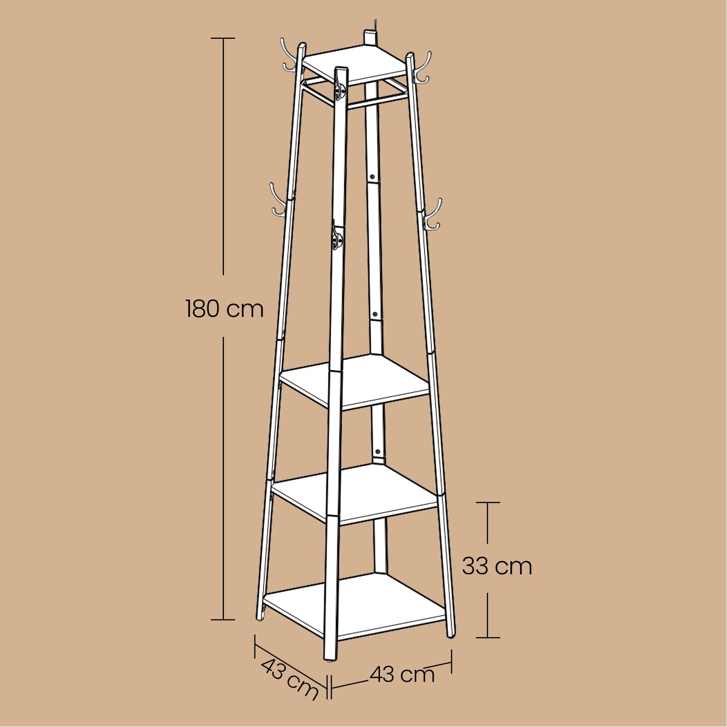 Free-Standing Coat Rack – Steel – Greige and Black – Industrial Style with Shelves and Hooks
