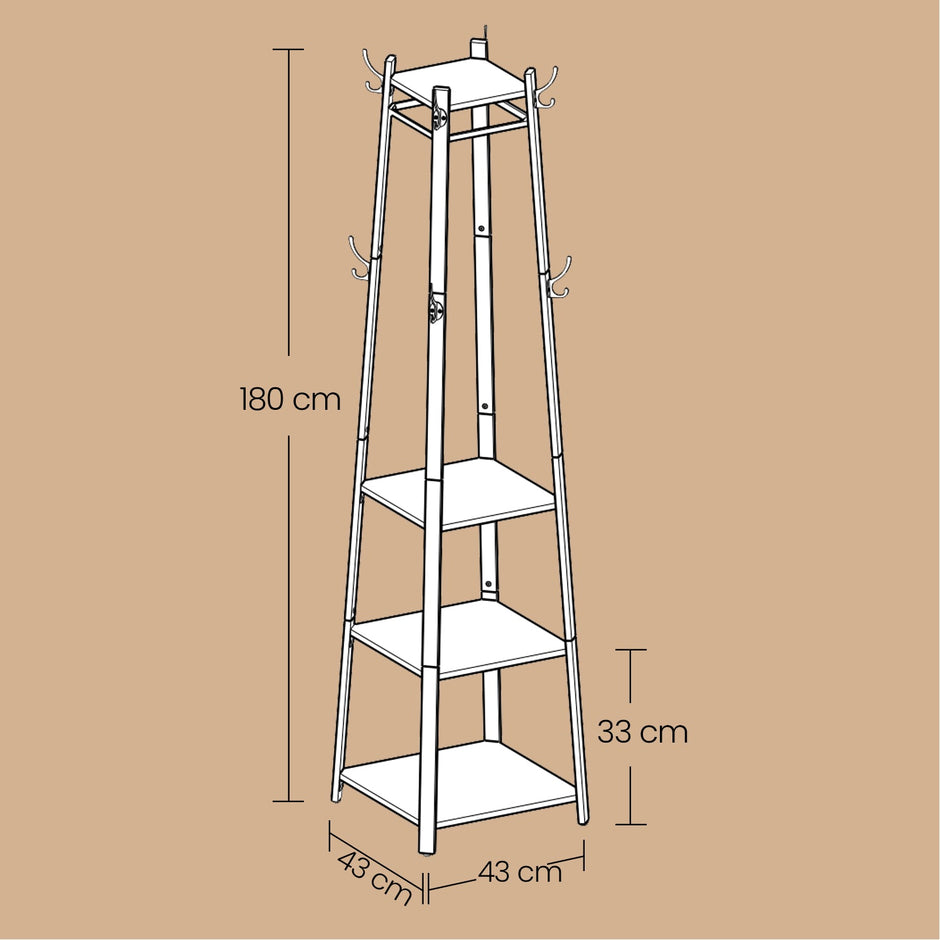 Free-Standing Coat Rack – Steel – Greige and Black – Industrial Style with Shelves and Hooks