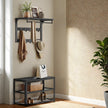 Wall-Mounted Coat Rack – Wood – Oak and White/Grey and Black/Rustic Brown – 10 Removable Hooks with Shelf