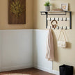Wall-Mounted Coat Rack – Oak and White – 10 Removable Hooks and Shelf