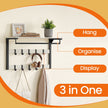 Wall-Mounted Coat Rack – Oak and White – 10 Removable Hooks and Shelf
