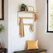Wall-Mounted Coat Rack – Wood – Oak and White/Grey and Black/Rustic Brown – 10 Removable Hooks with Shelf