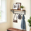 Wall-Mounted Coat Rack – Metal and Wood – Brown and Black – Includes 5 Removable Hooks and Floating Shelf