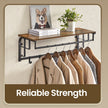Wall-Mounted Coat Rack – Metal and Wood – Brown and Black – Includes 5 Removable Hooks and Floating Shelf