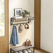 Wall-Mounted Coat Rack – Wood – Oak/White/Greige/Black/Rustic Brown – 5 Removable Hooks with Floating Shelf