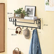 Wall-Mounted Coat Rack – Wood – Oak/White/Greige/Black/Rustic Brown – 5 Removable Hooks with Floating Shelf
