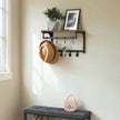 Wall Coat Rack – Wood – Rustic Brown and Black – 8 Hooks with Shelf
