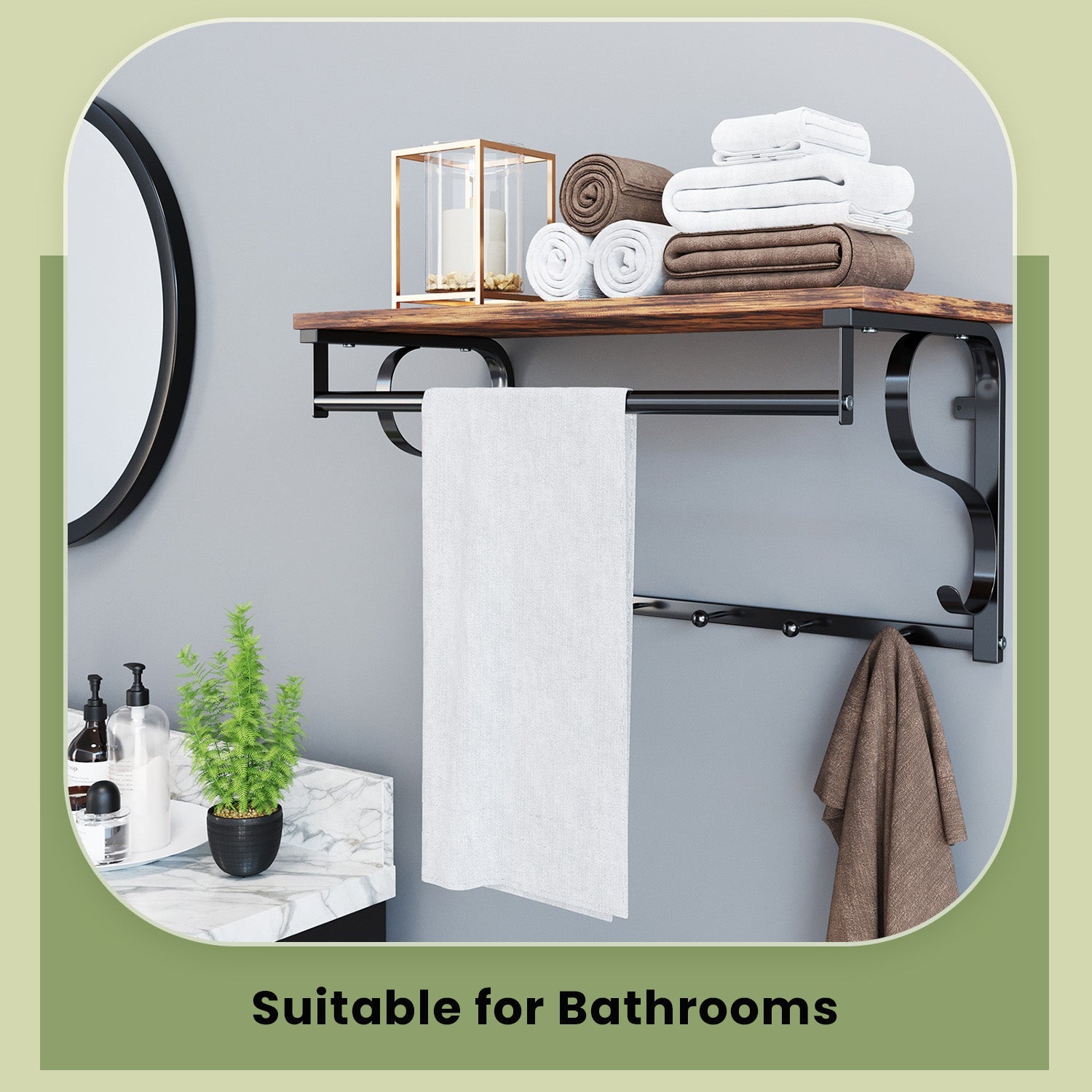 Industrial Coat Rack – Metal and Wood – Rustic Brown and Black – Wall Mounted with Shelf and 5 Hooks