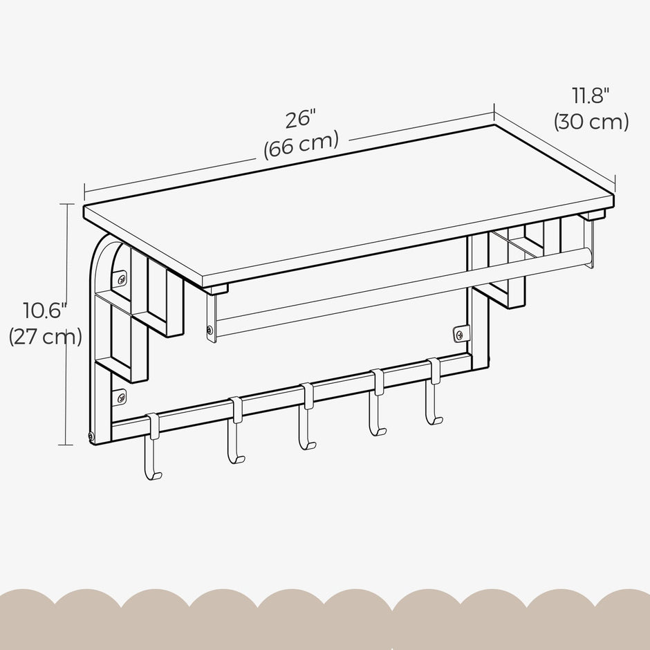 Wall-Mounted Coat Rack – Metal – Industrial Gray – With 5 Removable Hooks and Floating Shelf