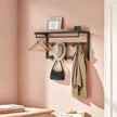 Wall-Mounted Coat Rack – Wood – Oak and White/Grey and Black/Rustic Brown – 10 Removable Hooks with Shelf