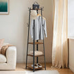 Coat Rack – Metal – Rustic Brown – Free Standing with 4 Shelves and Hooks