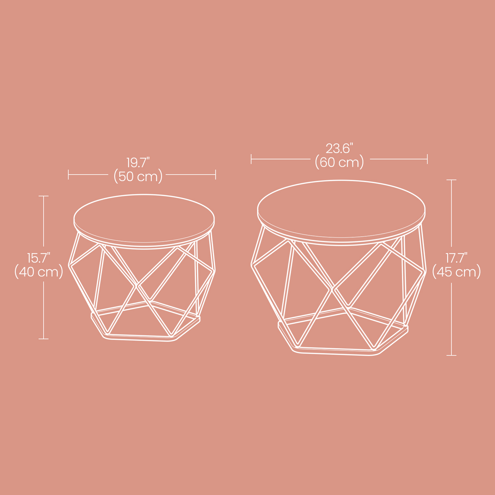 Round Coffee Table Set of 2 – Steel Frame – Modern Design – Removable Tabletop