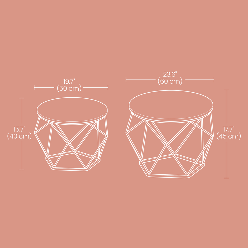 Round Coffee Table Set of 2 – Steel Frame – Modern Design – Removable Tabletop