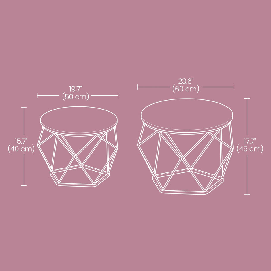 Round Coffee Table Set of 2 – Steel Frame – Modern Design – Removable Tabletop