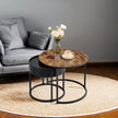 Set of 2 Round Nesting Coffee Tables – Wood – Rustic Brown and Ink Black – Modern Style with Hidden Storage and Top Tray