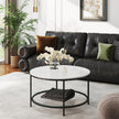 Coffee Table – Tempered Glass and Faux Marble – White and Black – Modern Round Design