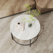 Coffee Table – Tempered Glass and Faux Marble – White and Black – Modern Round Design