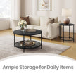 Coffee Table – Tempered Glass and Marble – White and Black – Modern Design with Easy Assembly