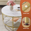 Coffee Table – Faux Marble and Tempered Glass – White and Gold – Modern Round Design