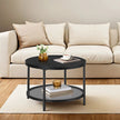 Coffee Table – Faux Marble, Glass – Round – Modern Design with Storage Shelf