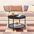 Coffee Table – Faux Marble, Glass – Round – Modern Design with Storage Shelf