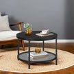 Coffee Table – Faux Marble, Glass – Round – Modern Design with Storage Shelf