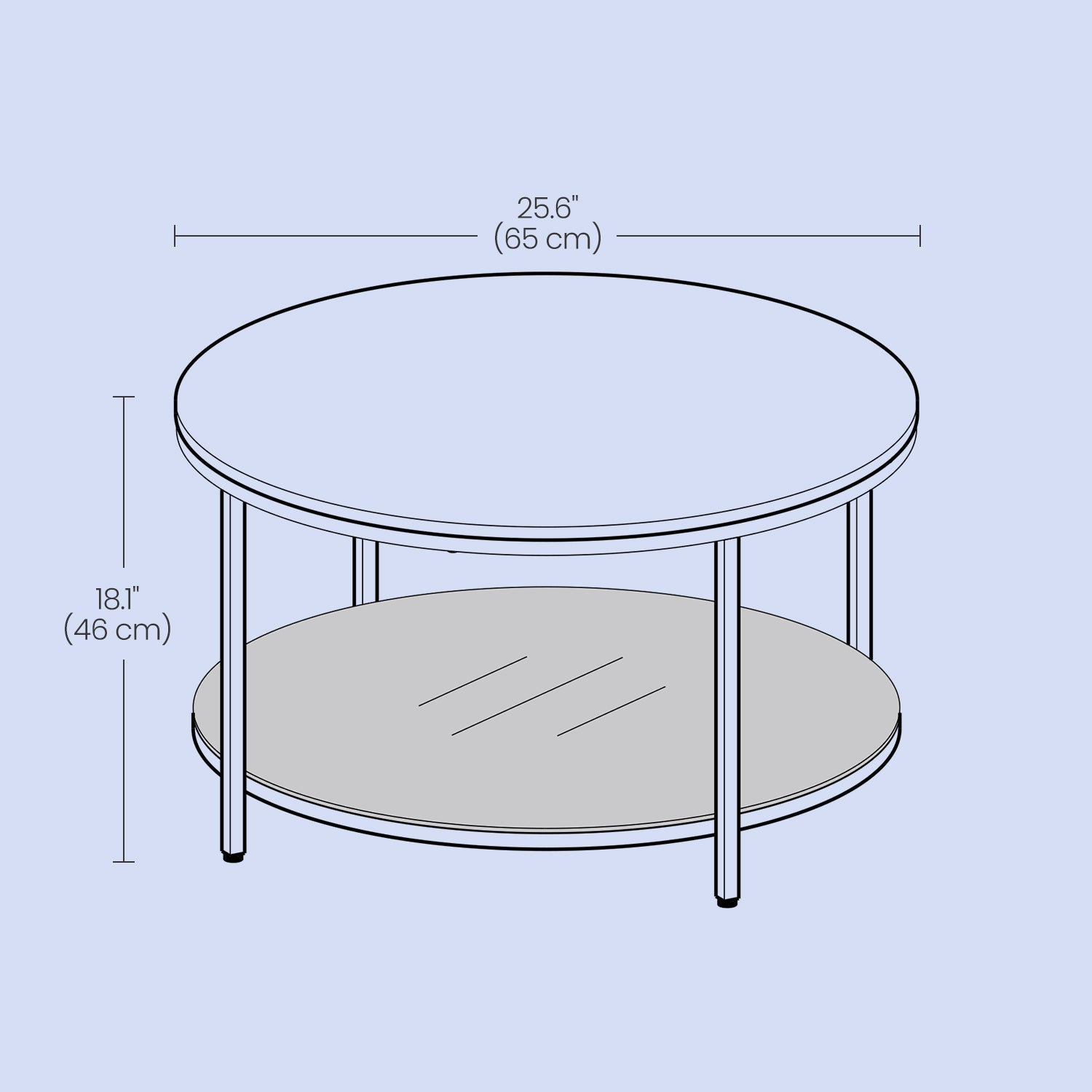 Coffee Table – Faux Marble, Glass – Round – Modern Design with Storage Shelf