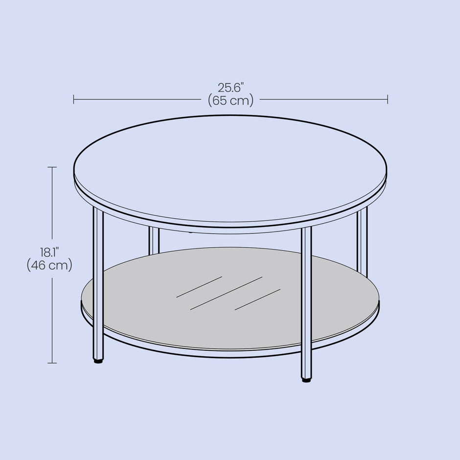 Coffee Table – Faux Marble, Glass – Round – Modern Design with Storage Shelf