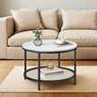 Coffee Table – Faux Marble, Glass – Round – Modern Design with Storage Shelf