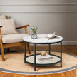 Coffee Table – Faux Marble, Glass – Round – Modern Design with Storage Shelf