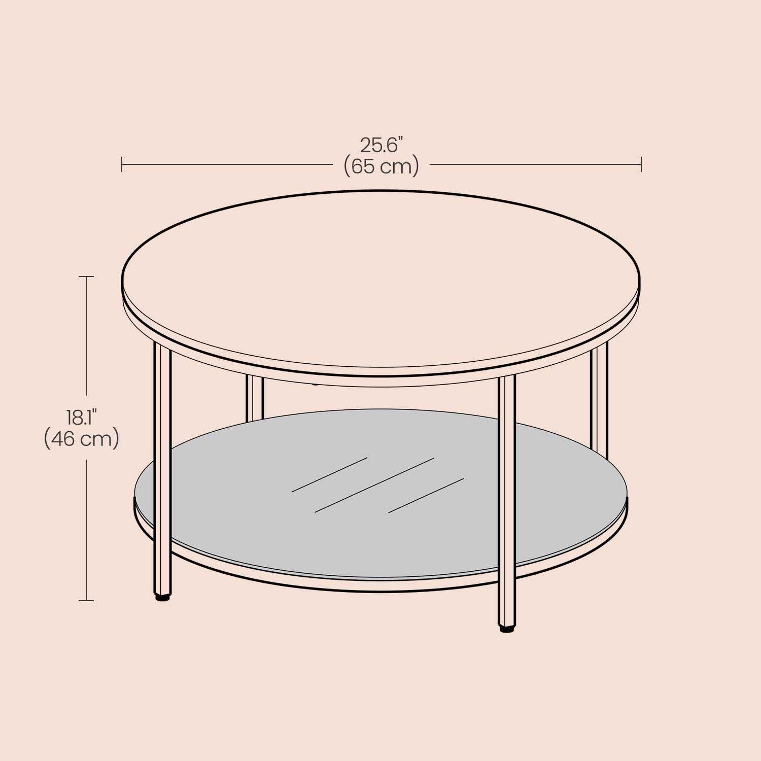 Coffee Table – Faux Marble, Glass – Round – Modern Design with Storage Shelf