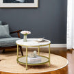 Coffee Table – Faux Marble, Glass – Round – Modern Design with Storage Shelf