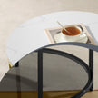 Coffee Table – Faux Marble, Glass – Round – Modern Design with Storage Shelf