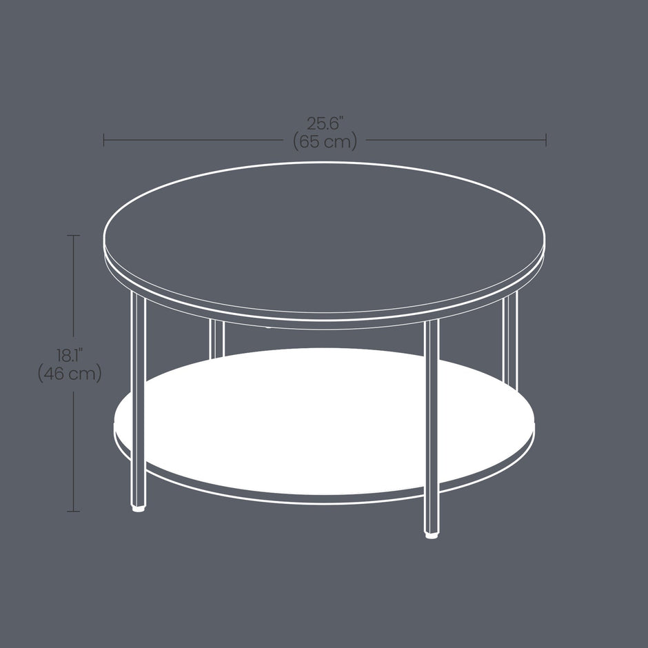 Coffee Table – Faux Marble, Glass – Round – Modern Design with Storage Shelf